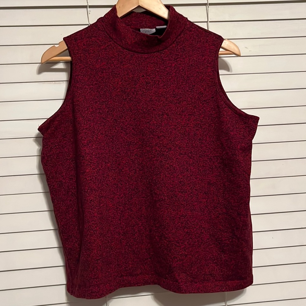 TRUE VINTAGE Early 2000s Red Mock Turtleneck Sleeveless Knit Top
